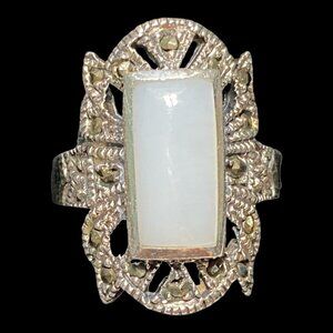 Ring 1 Moonstone 16 Marcasite Size 7.5 Sterling Silver 925